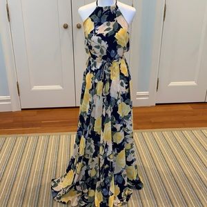 Lulus navy/yellow floral maxi